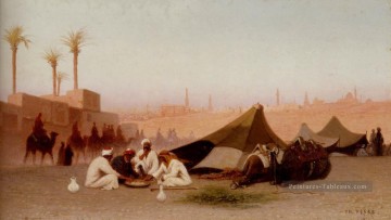 Repas de fin d’après midi dans un campement Orientaliste du Caire orientaliste Charles Théodore Frère Peinture à l'huile